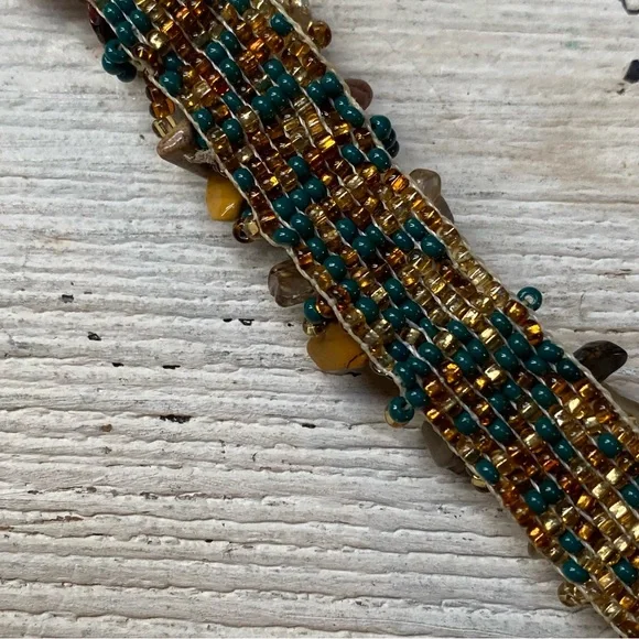 Handmade Beaded Gemstone Bracelet With Gold Accents Boho Fashion Rustic Chic - Picture 7 of 9
